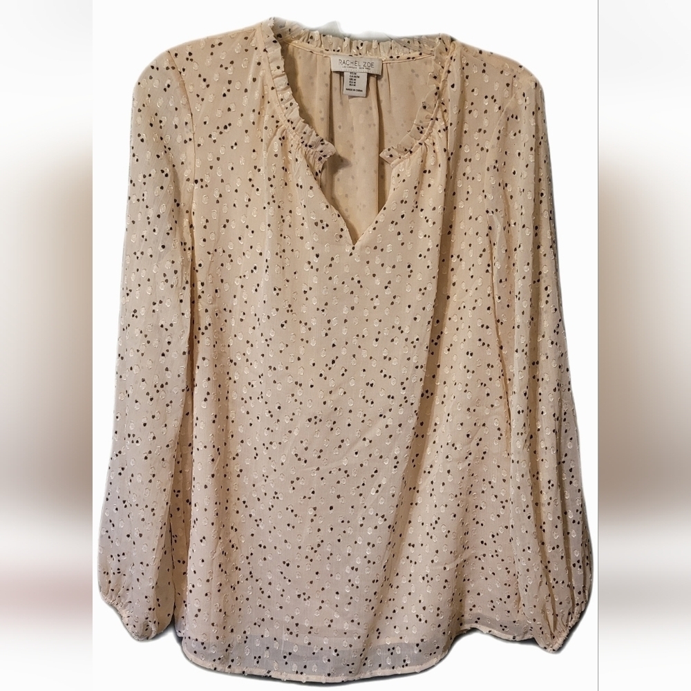 Rachel Zoe Cream Blouse with Black Dots. Fairy Core
